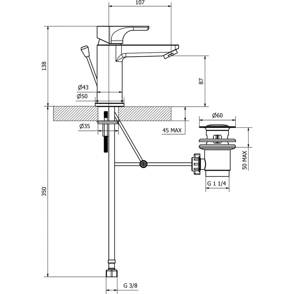 Teorema Bing Miscelatore Monocomando per Lavabo Bagno Cromo Lucido con Scarico