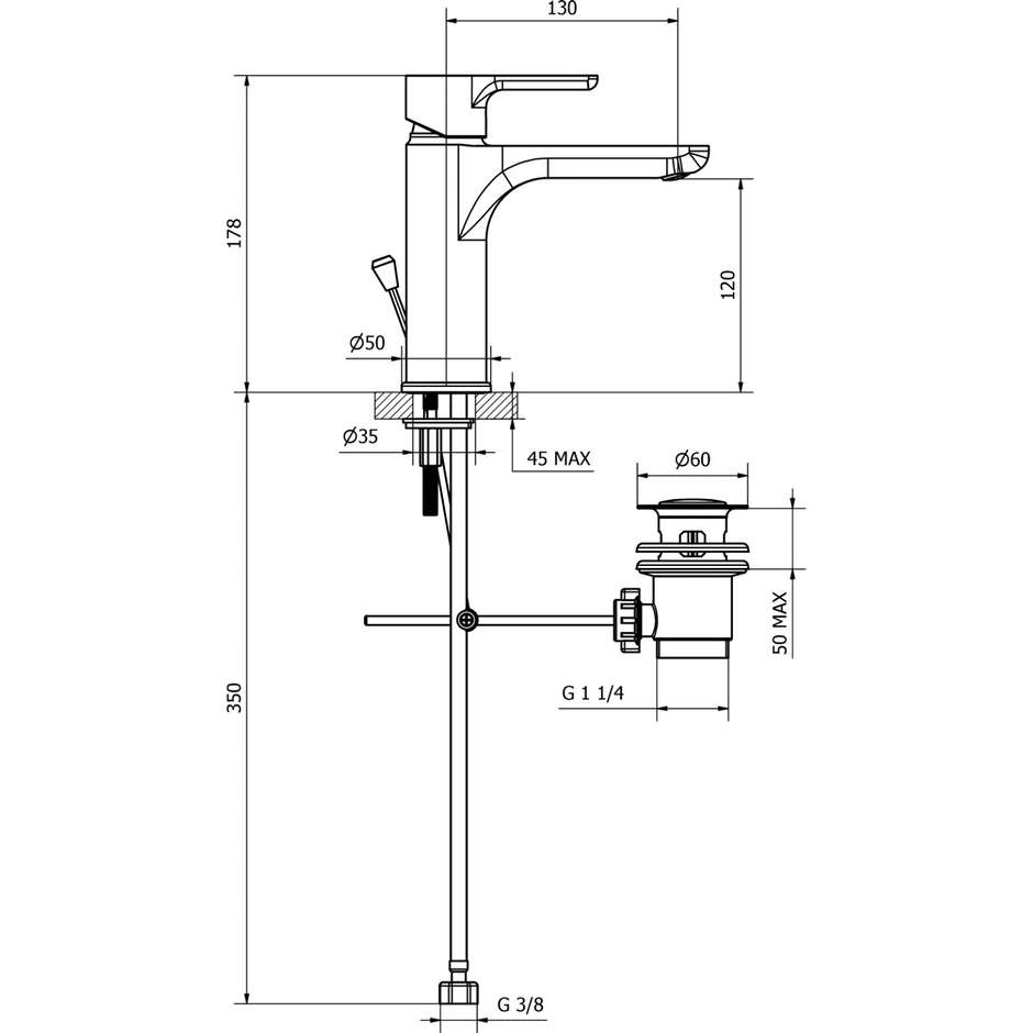 Teorema Goodlife medio 86331110X41 miscelatore lavabo cromato con scarico