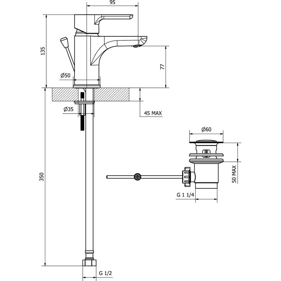 TEOREMA Goodlife Miscelatore Monocomando per Lavabo con Scarico Cromo Lucido 2433202