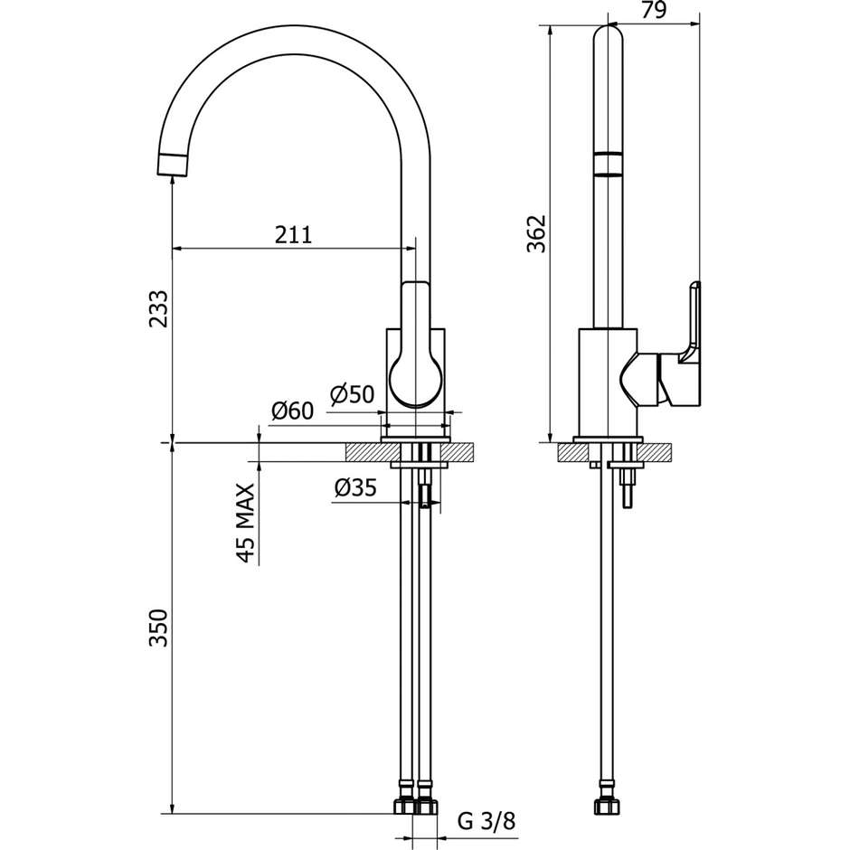Teorema Goodlife Miscelatore per lavello con canna ad u colore cromo