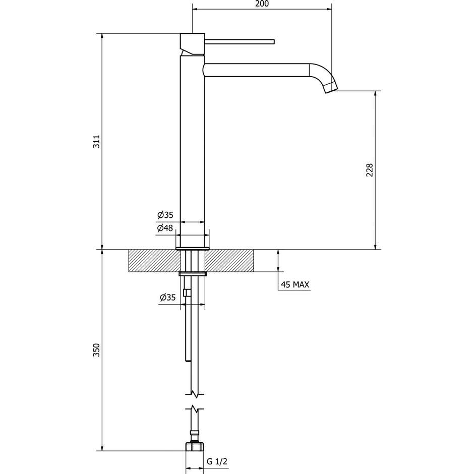 TEOREMA JABIL ALTO Miscelatore Lavabo Canna Alta Cromo Lucido