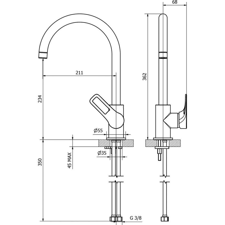 Teorema Miscelatore per lavello con canna ad u colore grafite