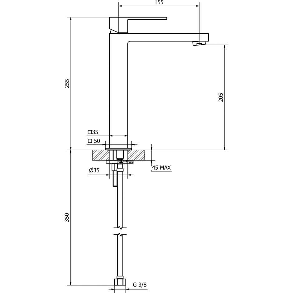 Teorema Pillar Alto Miscelatore Monocomando Cilindrico Alto per Lavabo da Appoggio Cromo