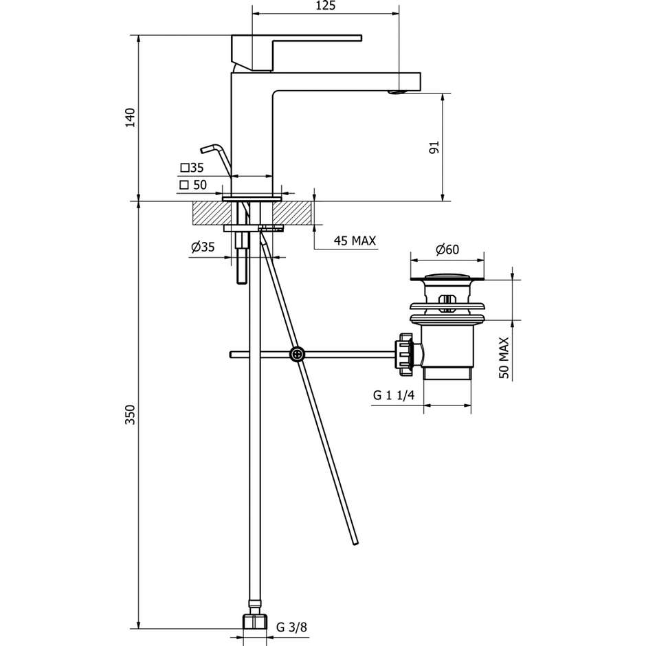 Teorema Pillar Miscelatore Monocomando Cilindrico per Lavabo Bagno Cromo Lucido