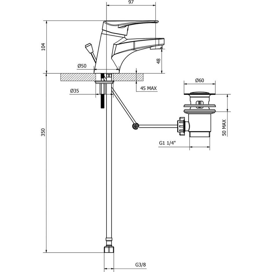 Teorema T-One 8T301110Z01 miscelatore lavabo cromato con scarico