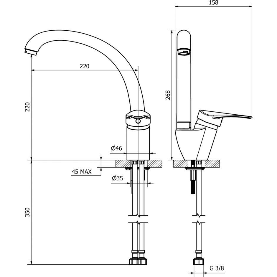 TEOREMA T-ONE CANNA FUSA Miscelatore Monocomando Lavello con Canna Girevole Cromo Lucido
