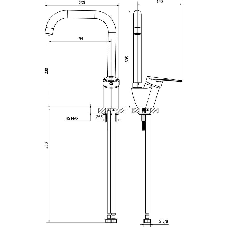 Teorema T-One Miscelatore per lavello con canna alta colore cromo