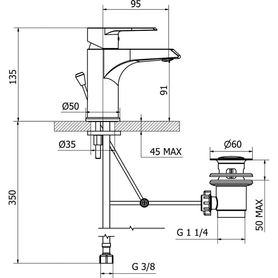 TEOREMA VELVET Miscelatore Monocomando per Lavabo Cromo Lucido
