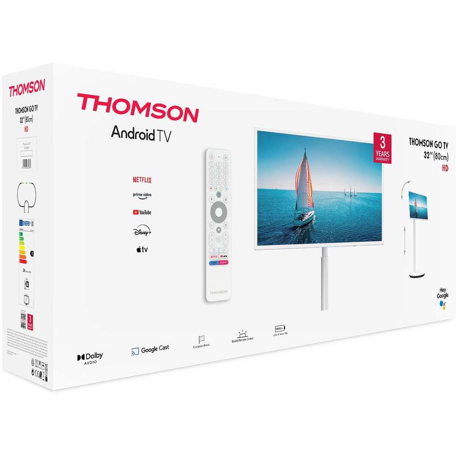 Thomson 32HA4M44 TV Portatile 32" HD Classe E Colore Bianco