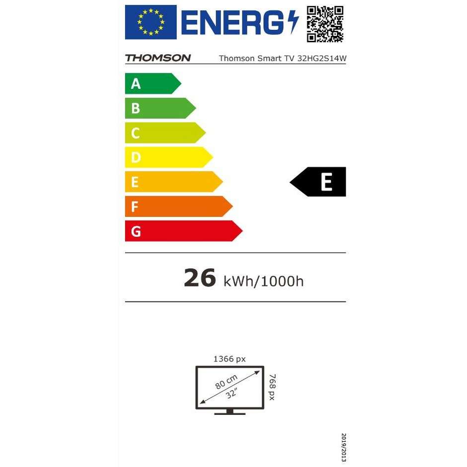 Thomson 32HG2S14W TV LCD 32" HD Smart TV Wi-Fi Classe E Colore Bianco