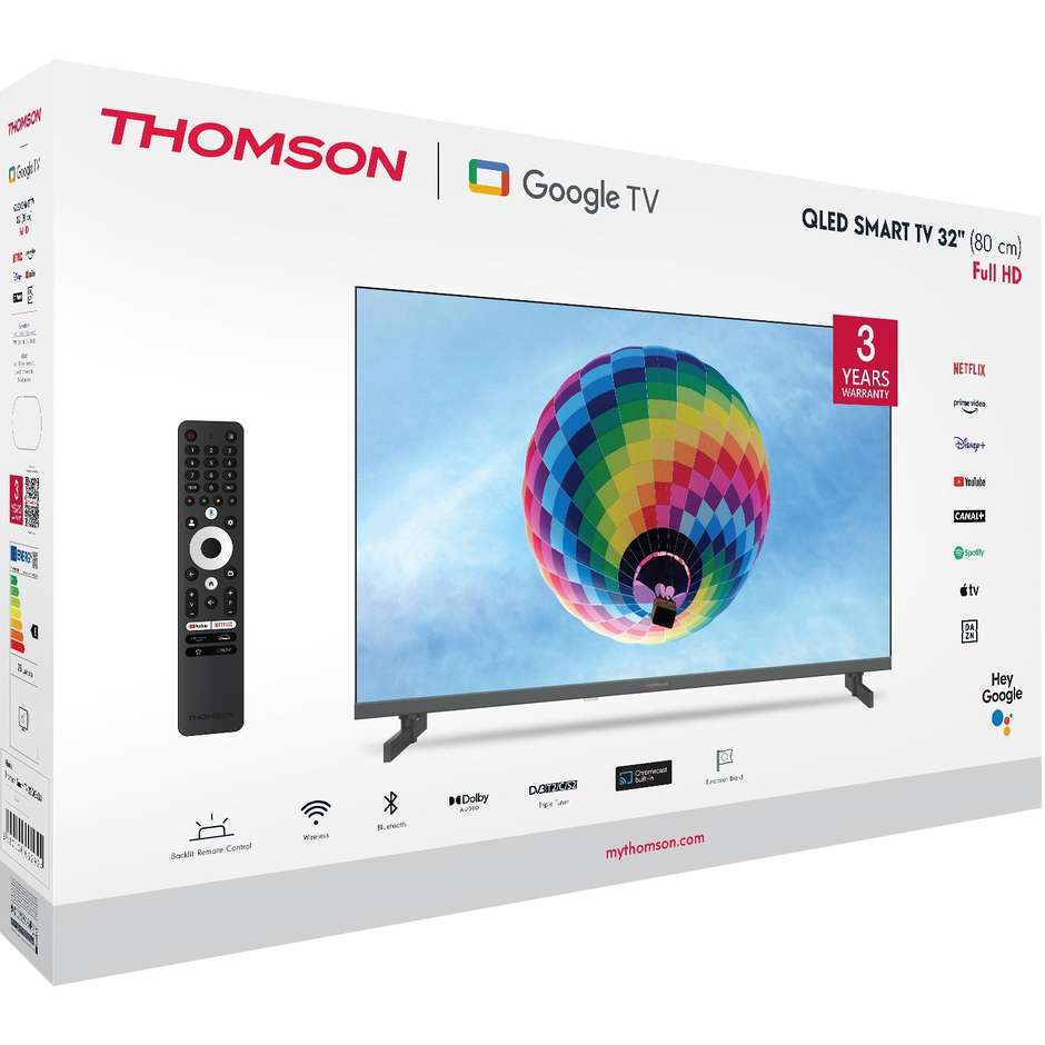 Thomson 32QG4S14 TV QLED 32" Full HD Smart TV Wi-Fi Classe E Colore Nero