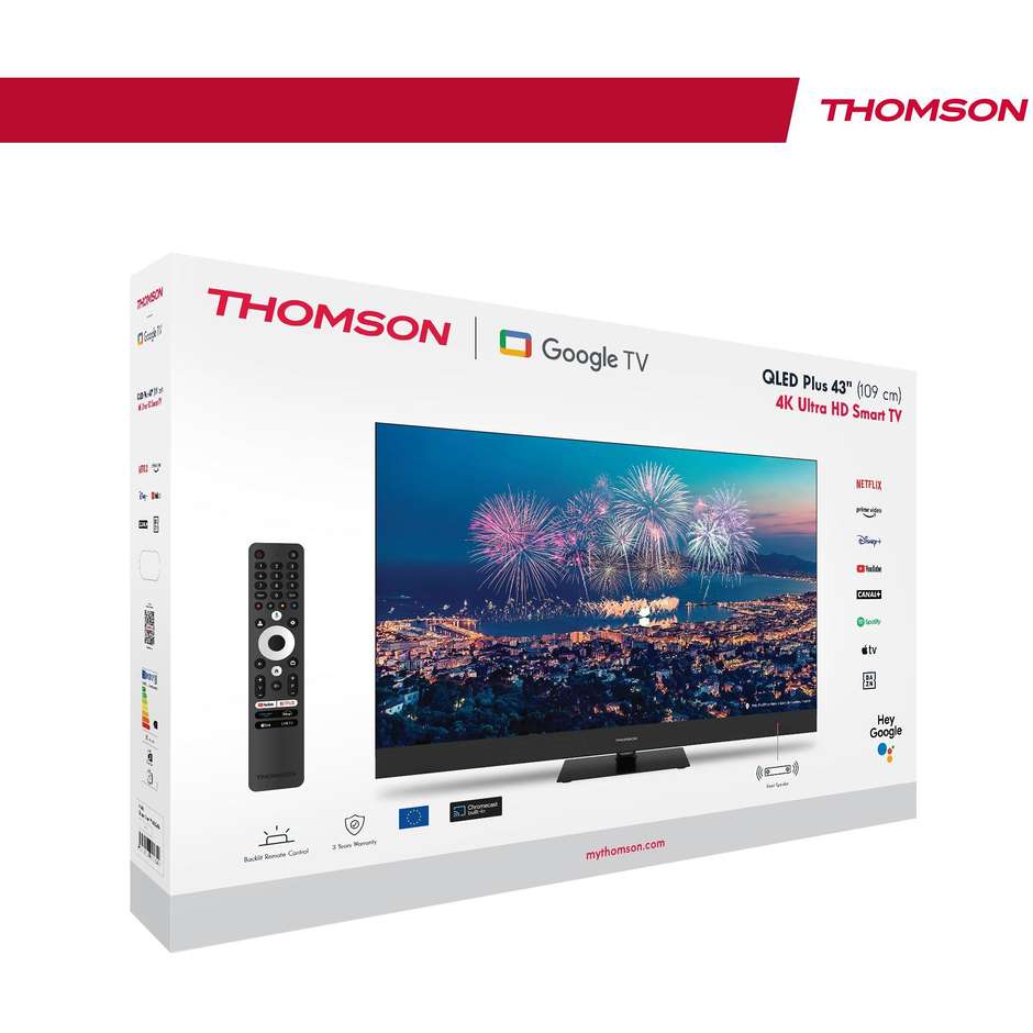 Thomson 43QG6C14 TV Qled 43" 4K Ultra HD Smart TV Wi-Fi Classe F Colore Nero