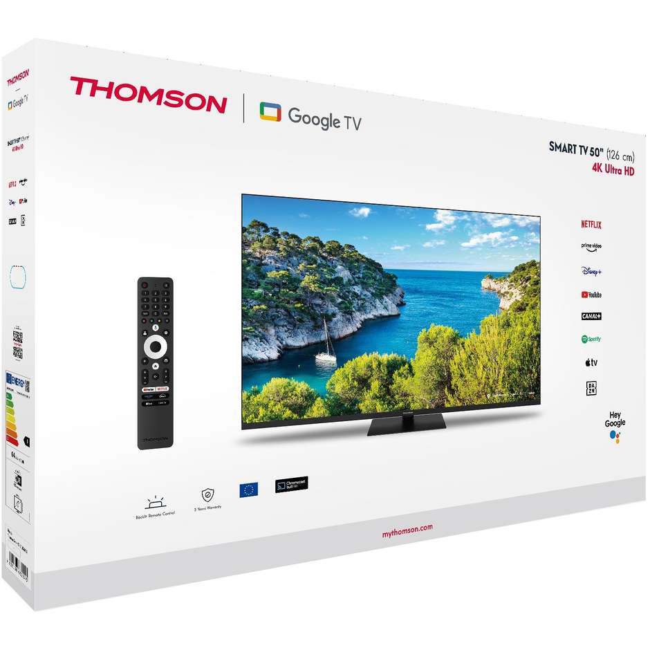 Thomson 50UG5C14 TV LED 50" 4K Ultra HD Smart TV Wi-Fi Classe F Colore Nero