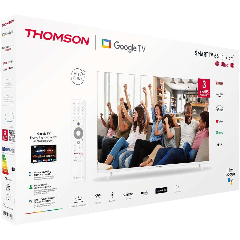 Thomson 55UG4S14W Smart TV 55" LED 4K Ultra HD 60Hz Google TV Bianco