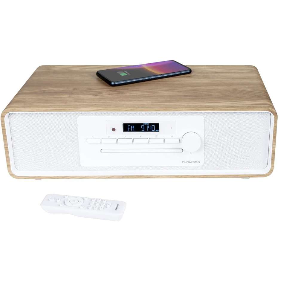 THOMSON MIC301IDABBT Sistema Stereo Micro Hi-Fi da Tavolo con Lettore CD e Bluetooth Colore Wood colour,White
