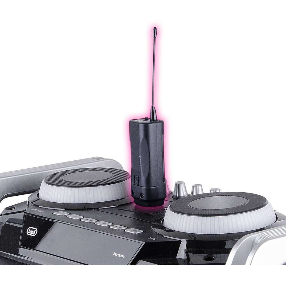 Trevi EM 408 UHF (EM408UHF) Set Microfono Wireless a Clip Lavallier UHF con Ricevitore Ricaricabile Nero