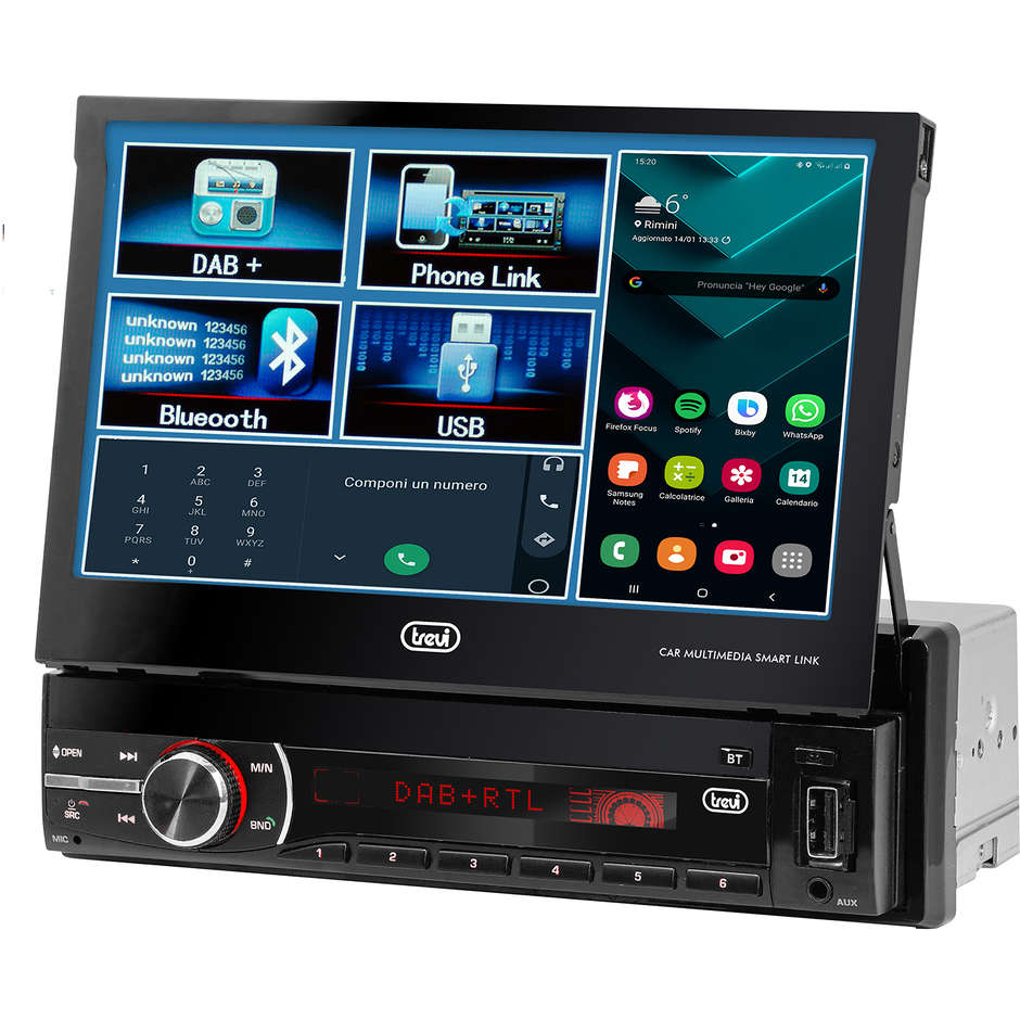 Trevi MDV6380DAB Sistema Audio Car Video con monitor Touch da 7'' DAB/DAB+/FM Bluetooth colore nero