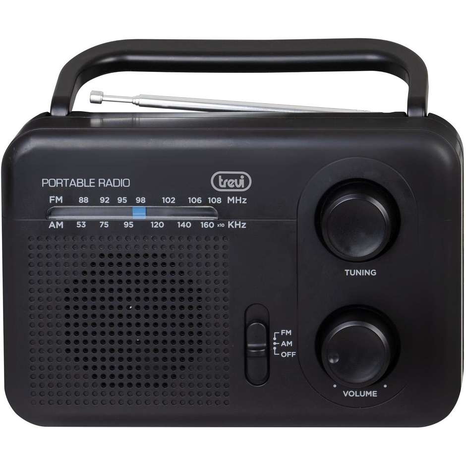 Trevi RA7F64BLAC Radio Portatile Analogica AM/FM con Maniglia e Display Nero
