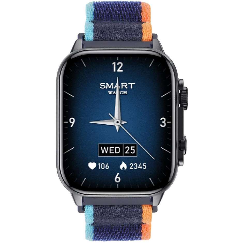 Trevi T-FIT 430 Smartwatch 1.95" Bluetooth Cassa Metallo Chiamate Vivavoce Colore Nero cinturino Blu/Arancione