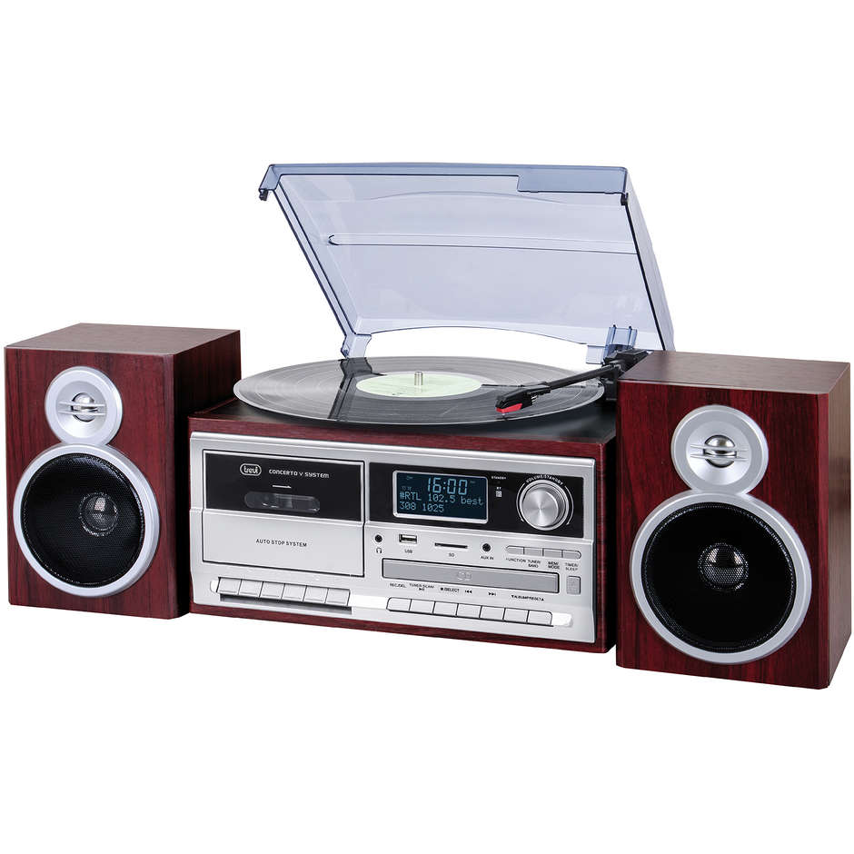 Trevi TT 1072 DAB sistema stereo con giradischi, CD e cassette, finitura legno