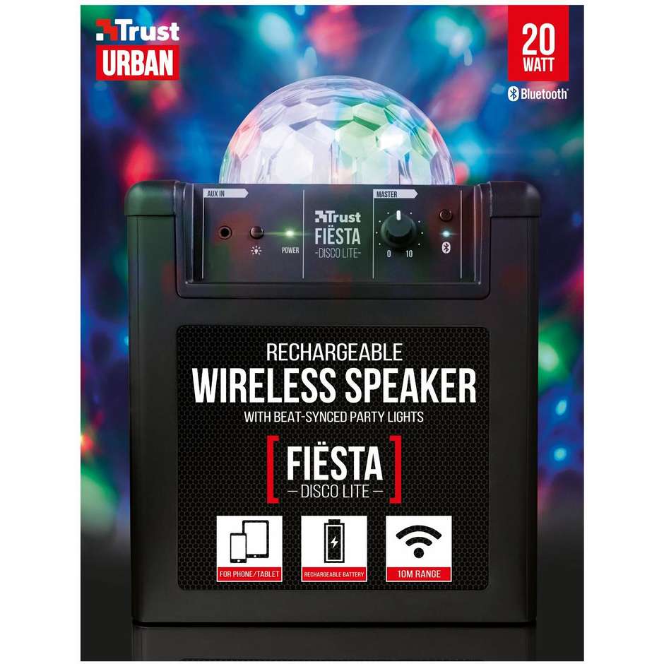 Trust 21731 Fiesta Disco Lite speaker wireless ricaricabile Bluetooth con luci integrate