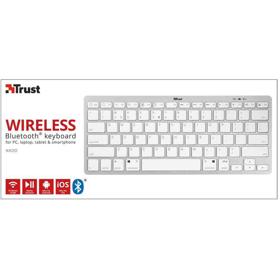 Trust 22246 Tastiera per PC, tablet, Smartphone Bluetooth 2.1 colore bianco