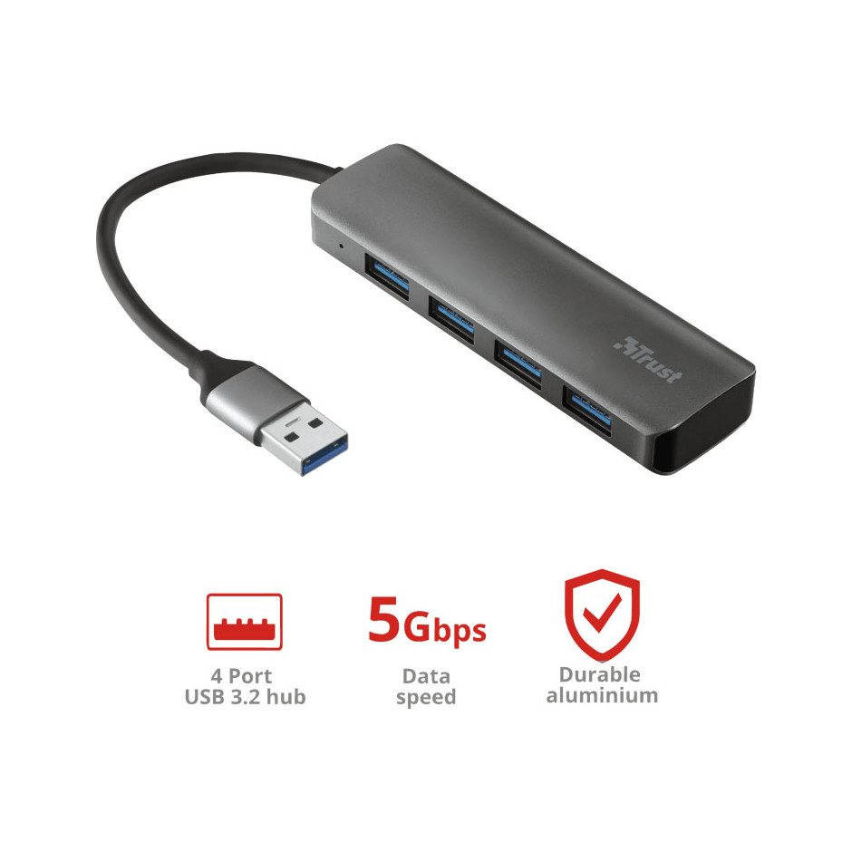 Trust 23327 Halyx Aluminium Hub USB 4 porte colore Grigio