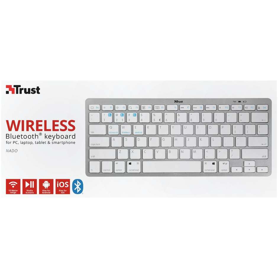 Trust 23749 Nado Tastiera Wireless Bluetooth Layout ITA colore argento