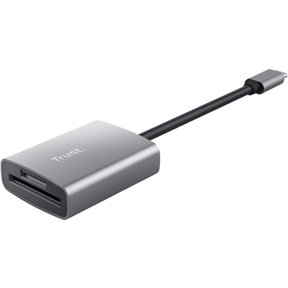 Trust 24136 Lettore di Schede di Memoria USB-C 3.2 Gen 1 per SD e MicroSD Compatto Alluminio Grigio