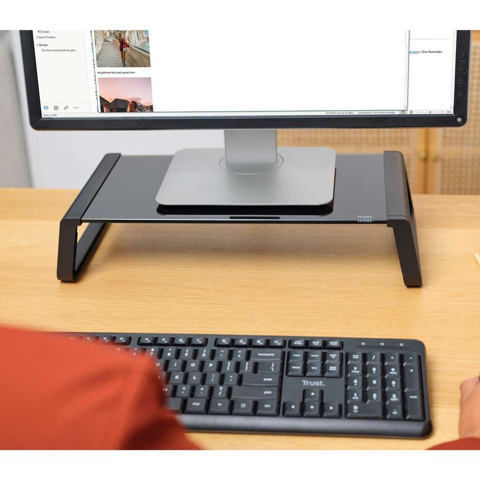 Trust 25271 Supporto Rialzo per Monitor da Scrivania in Vetro Temperato Portata 10 kg Nero