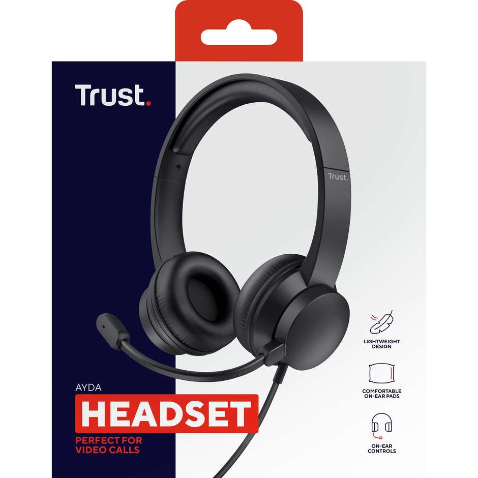 Trust Ayda Cuffie Cablate On-Ear con Jack Combo 3.5mm Microfono Flessibile e Regolazione Volume per Ufficio e PC - Nero