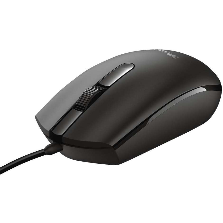Trust Basi Mouse Cablato USB Ottico Ambidestro da 1200 DPI con 3 Tasti e Cavo Flessibile 1.6m - Nero (24271)