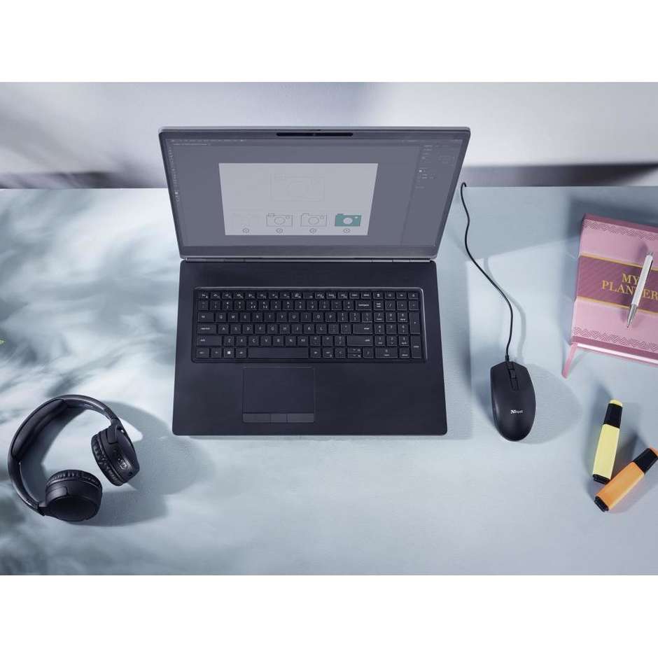 Trust Basi Mouse Cablato USB Ottico Ambidestro da 1200 DPI con 3 Tasti e Cavo Flessibile 1.6m - Nero (24271)