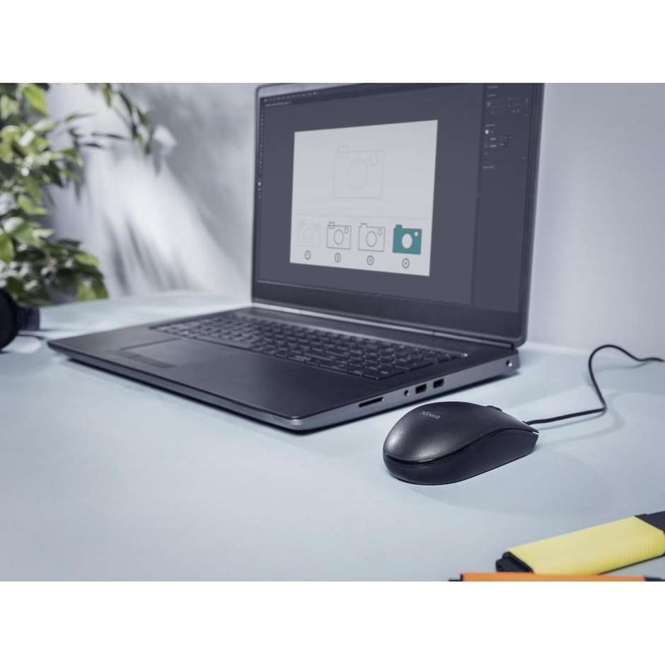 Trust Basi Mouse Cablato USB Ottico Ambidestro da 1200 DPI con 3 Tasti e Cavo Flessibile 1.6m - Nero (24271)