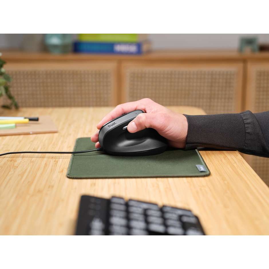 Trust Bayo II Mouse Ergonomico Verticale Cablato USB 2400 DPI Silenzioso Nero