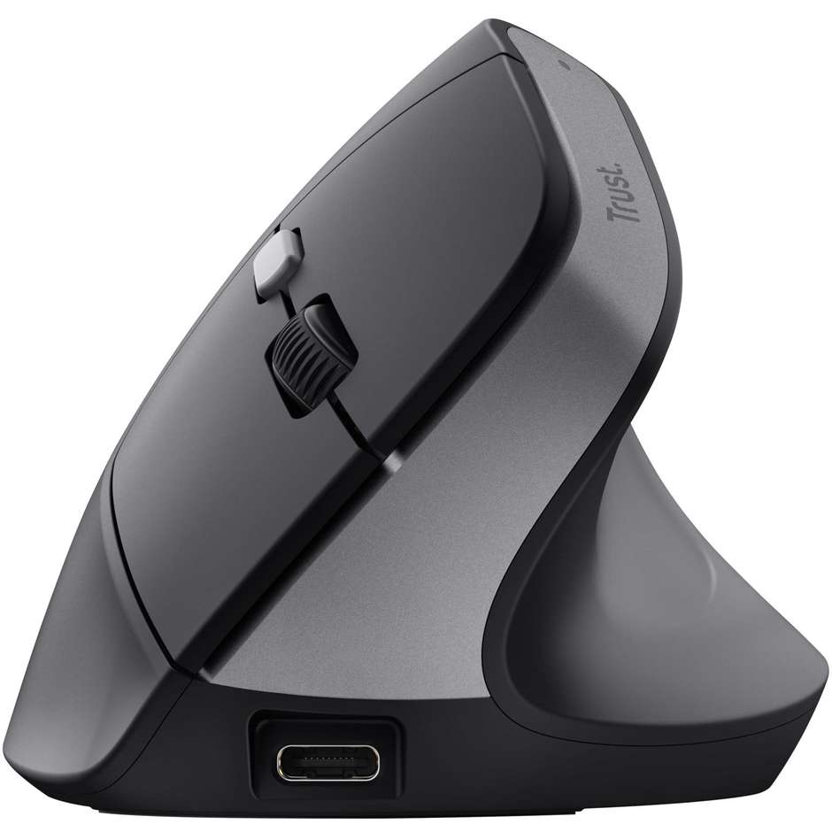 Trust Bayo II Mouse Ergonomico Verticale Wireless a 57 Gradi Sensore Ottico Regolabile fino a 2400 DPI con Plastica Riciclata - Nero (25145)