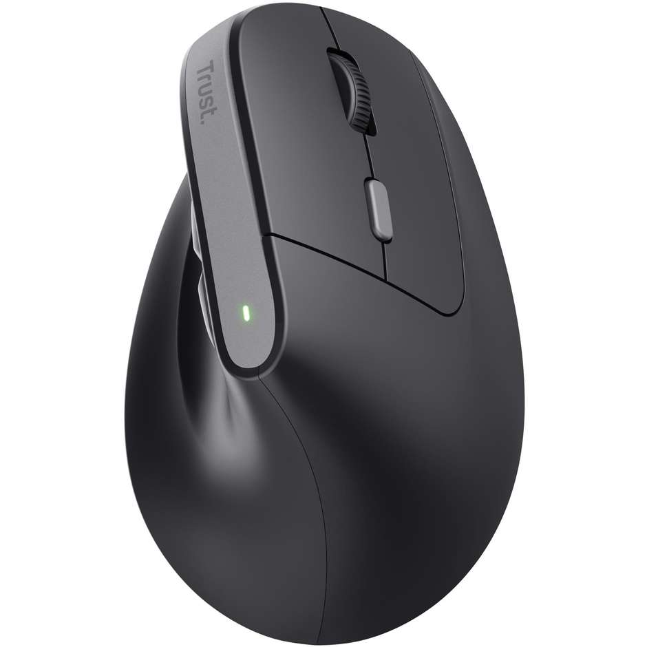 Trust Bayo II Mouse Ergonomico Verticale Wireless a 57 Gradi Sensore Ottico Regolabile fino a 2400 DPI con Plastica Riciclata - Nero (25145)