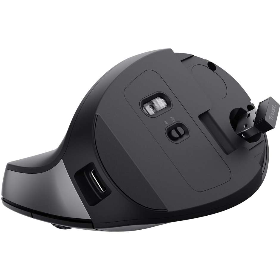 Trust Bayo II Mouse Ergonomico Verticale Wireless a 57 Gradi Sensore Ottico Regolabile fino a 2400 DPI con Plastica Riciclata - Nero (25145)