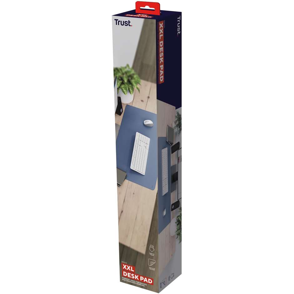 Trust Benya Tappetino Desk Sottomano Scrivania XXL in Pelle Sintetica Impermeabile Blu