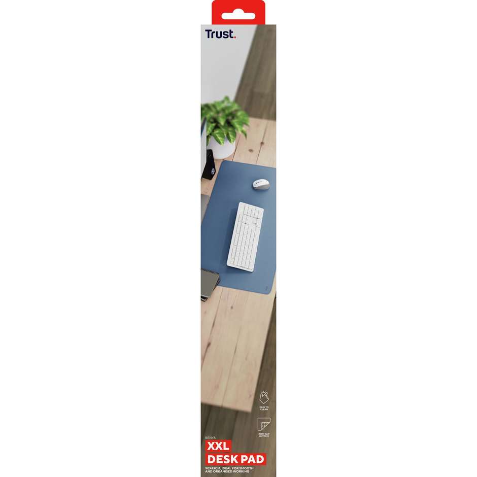 Trust Benya Tappetino Desk Sottomano Scrivania XXL in Pelle Sintetica Impermeabile Blu