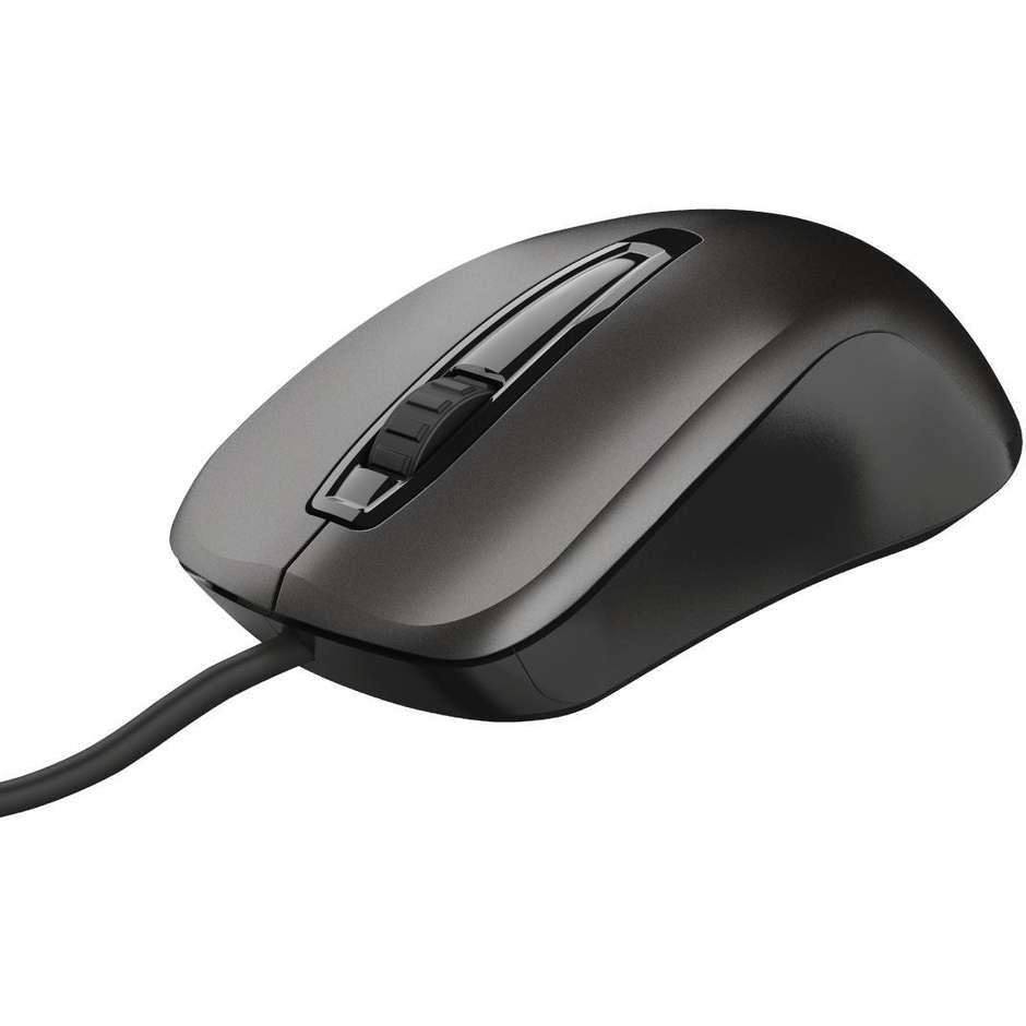 Trust Carve Mouse Cablato USB Ottico Ambidestro da 1200 DPI con 3 Tasti e Cavo 1.5m - Nero (23733)
