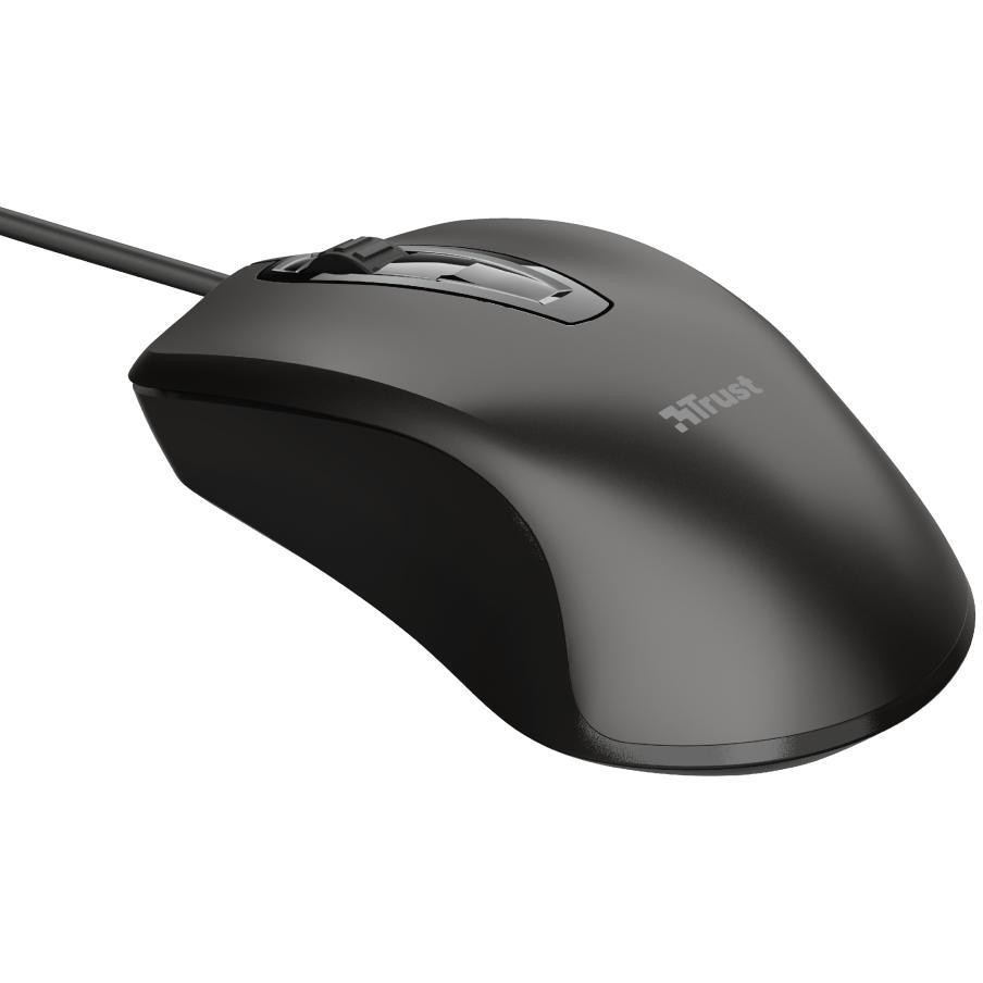 Trust Carve Mouse Cablato USB Ottico Ambidestro da 1200 DPI con 3 Tasti e Cavo 1.5m - Nero (23733)