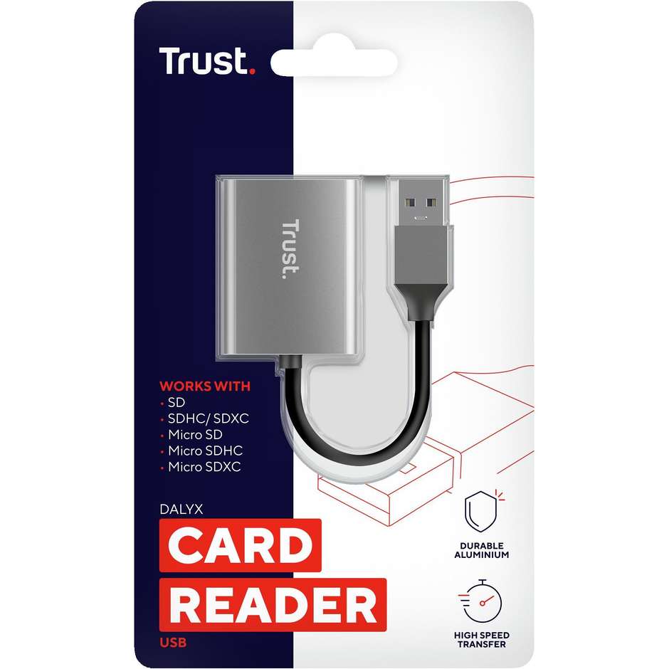 Trust Dalyx (24135) Lettore di Schede USB-C 3.2 Gen 1 per SD e MicroSD in Alluminio Argento