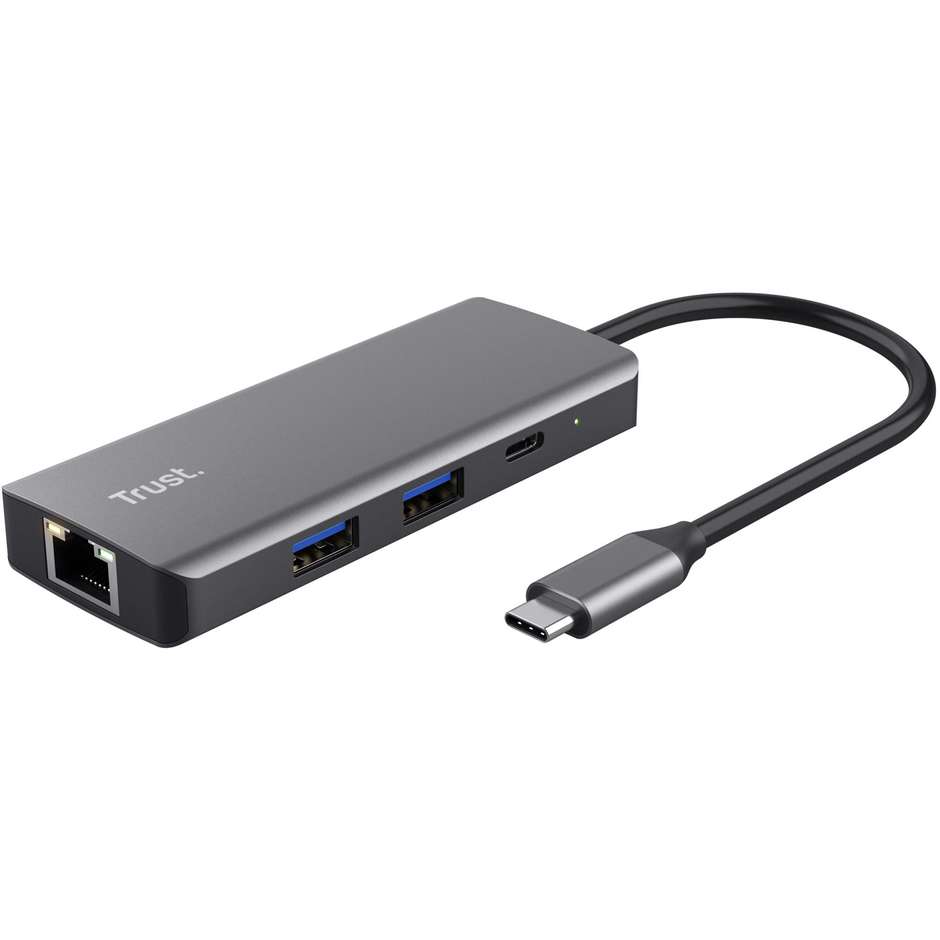 Trust Dalyx (24968) Adattatore di Rete da USB-C a Porta Gigabit Ethernet RJ45 1000 Mbps Alluminio Argento
