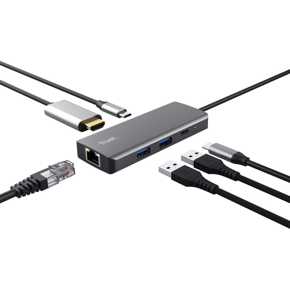 Trust Dalyx (24968) Adattatore di Rete da USB-C a Porta Gigabit Ethernet RJ45 1000 Mbps Alluminio Argento