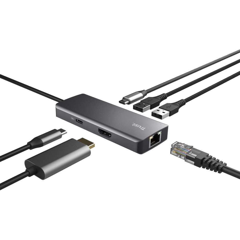 Trust Dalyx (24968) Adattatore di Rete da USB-C a Porta Gigabit Ethernet RJ45 1000 Mbps Alluminio Argento