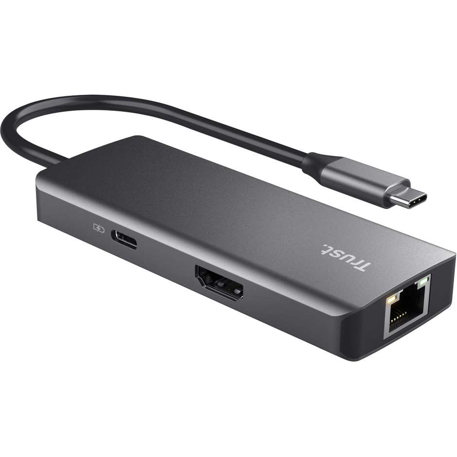 Trust Dalyx adattatore USB-C a 6 porte con HDMI e Gigabit Ethernet, argento