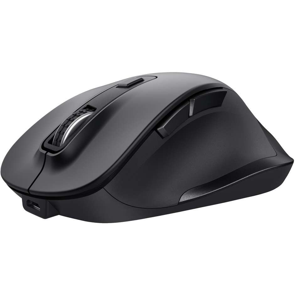 Trust Fyda Mouse Wireless Ricaricabile Ergonomico a 6 Pulsanti con Poggiadito Sensore Regolabile fino a 2400 DPI - Nero (24727)