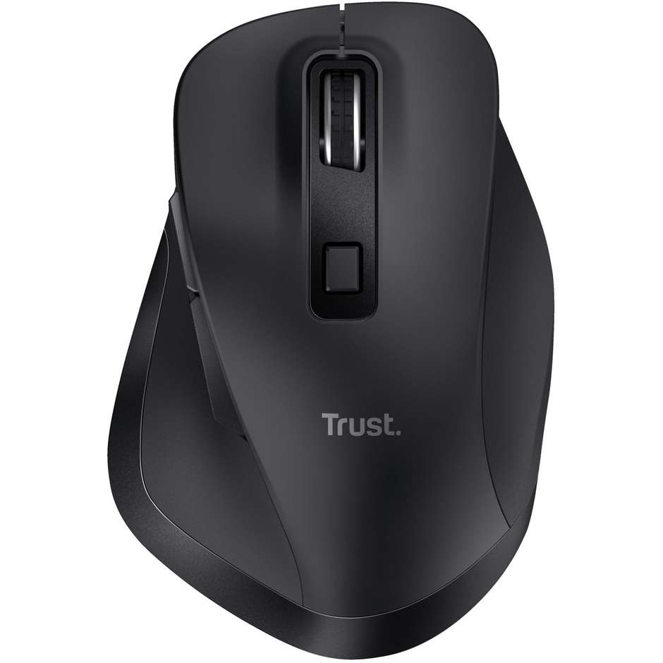 Trust Fyda Mouse Wireless Ricaricabile Ergonomico a 6 Pulsanti con Poggiadito Sensore Regolabile fino a 2400 DPI - Nero (24727)