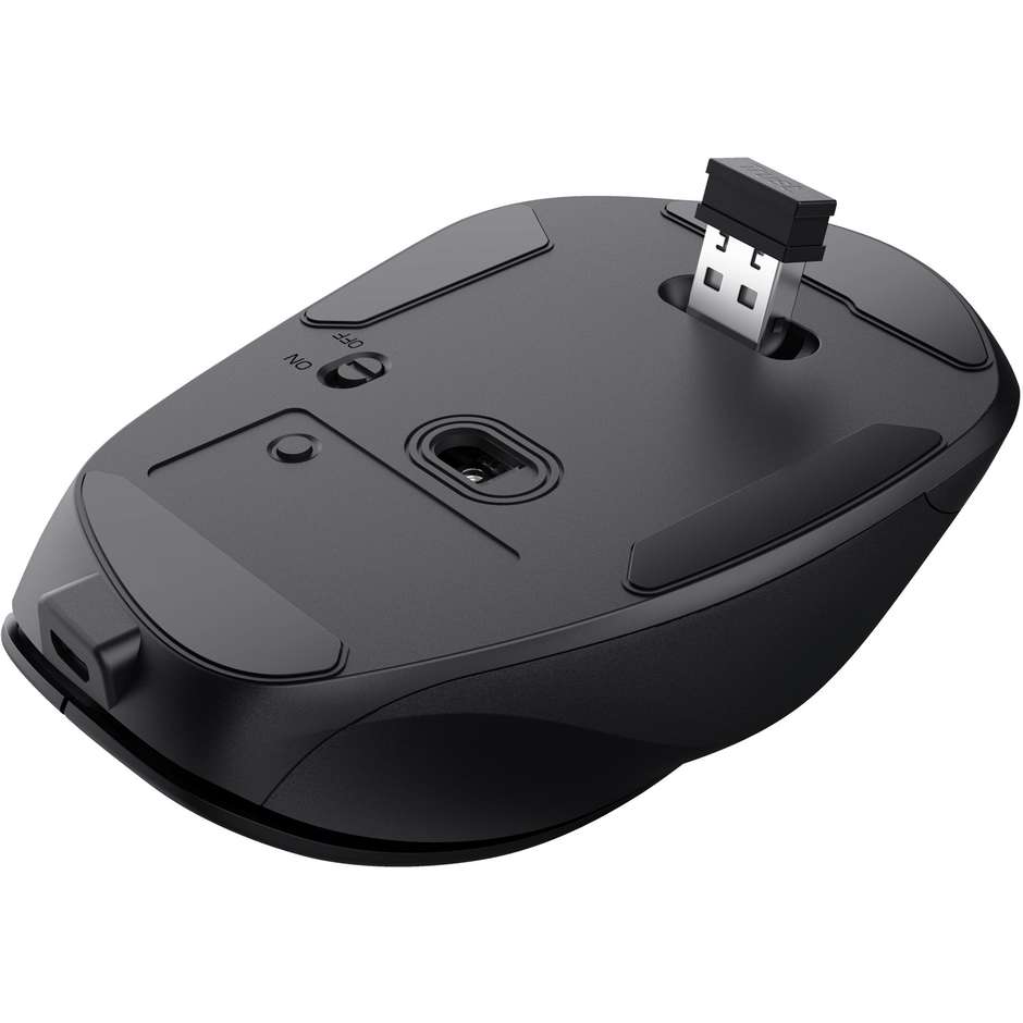 Trust Fyda Mouse Wireless Ricaricabile Ergonomico a 6 Pulsanti con Poggiadito Sensore Regolabile fino a 2400 DPI - Nero (24727)